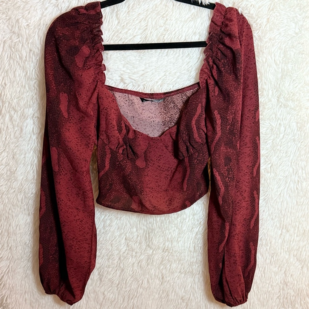 Red Patterned Cropped Blouse